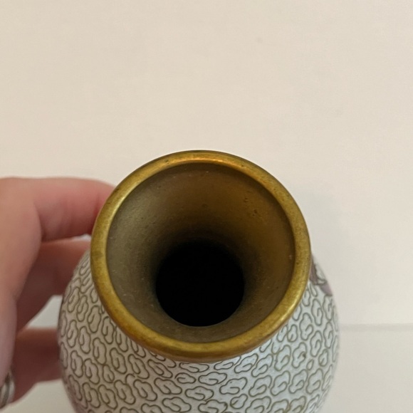 VINTAGE ASIAN CLOISONNE BRASS ENAMEL SMALL BUD VASE - Picture 5 of 9